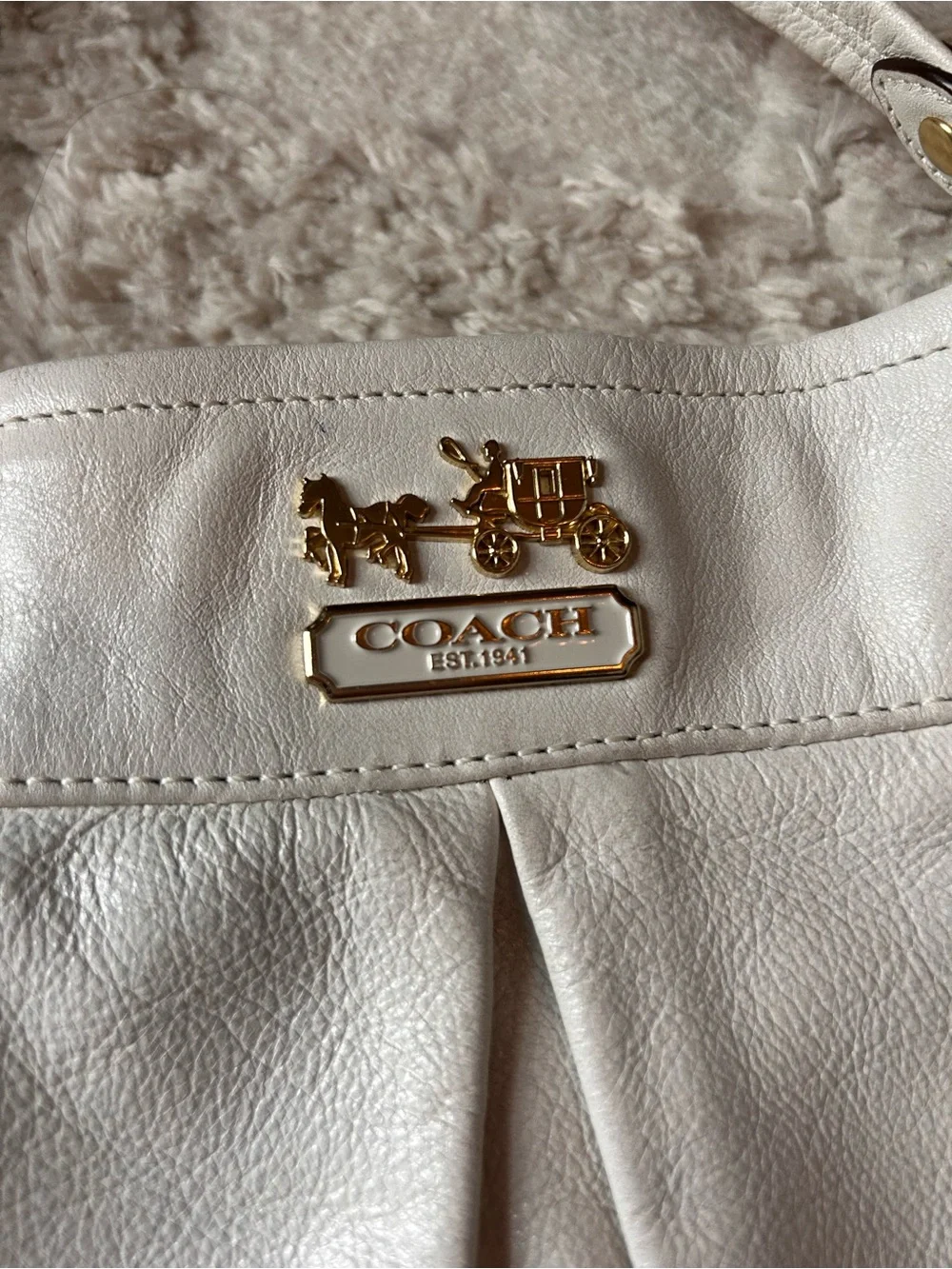 Vintage Coach Madison White Leather Shoulder Hobo Bag with Gold Hardware